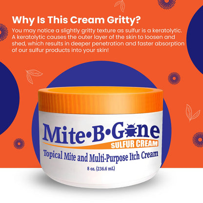Mite-B-Gone Mite Cream & Bite Relief – Natural Sulfur for Bites & Itching | Safe for All Ages | 8 oz