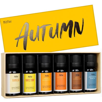 Autumn Essential Oils Set - MitFlor Fall Fragrance Oils for Candle & Soap Making, 10ml x6
