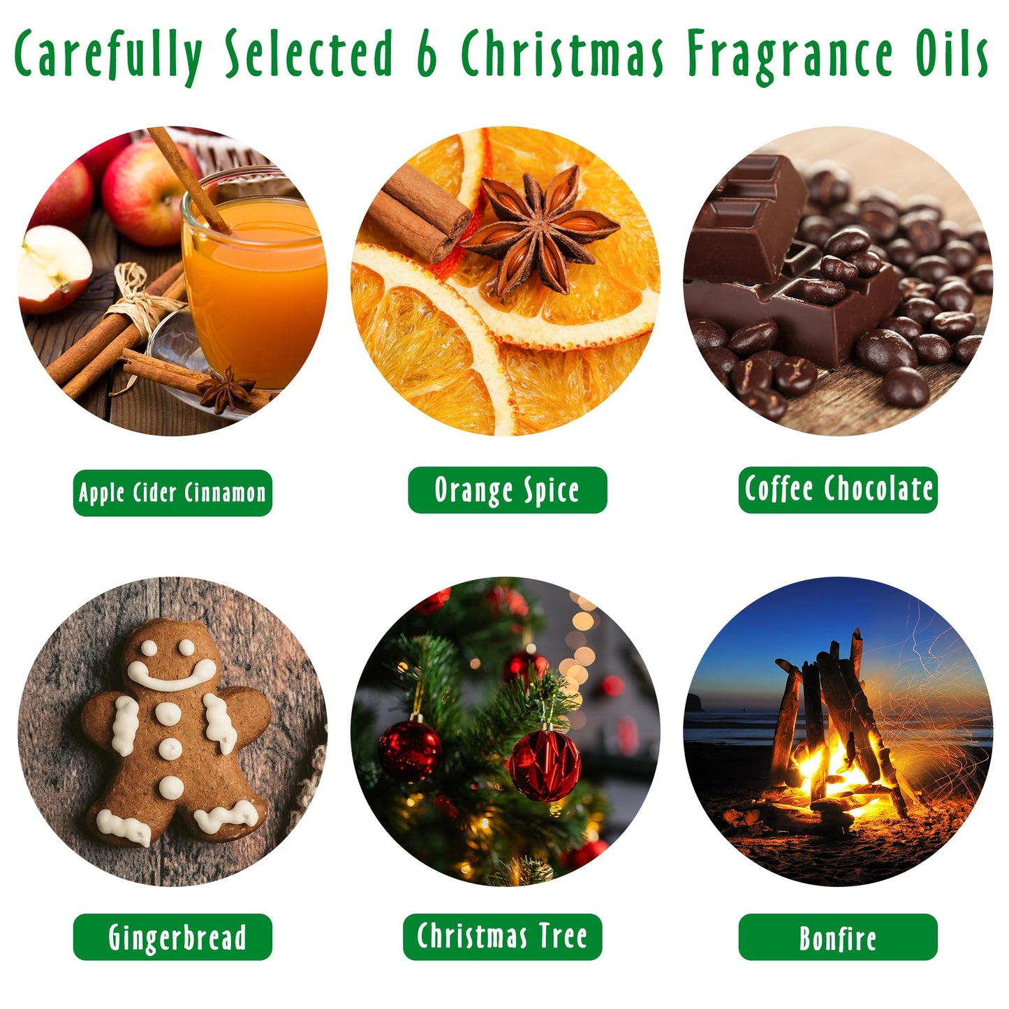 MitFlor Christmas Fragrance Oils Set – 6x10 ml Holiday Diffuser Oils