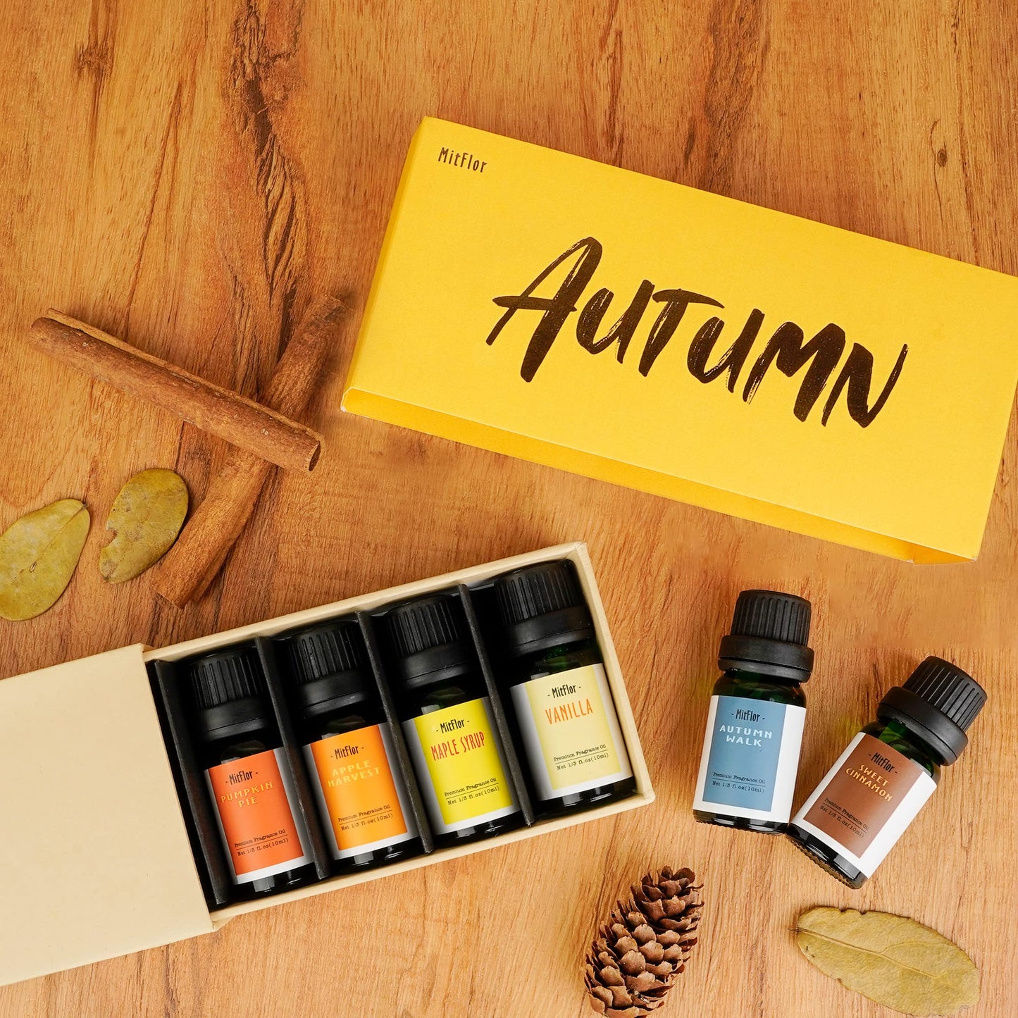 Autumn Essential Oils Set - MitFlor Fall Fragrance Oils for Candle & Soap Making, 10ml x6