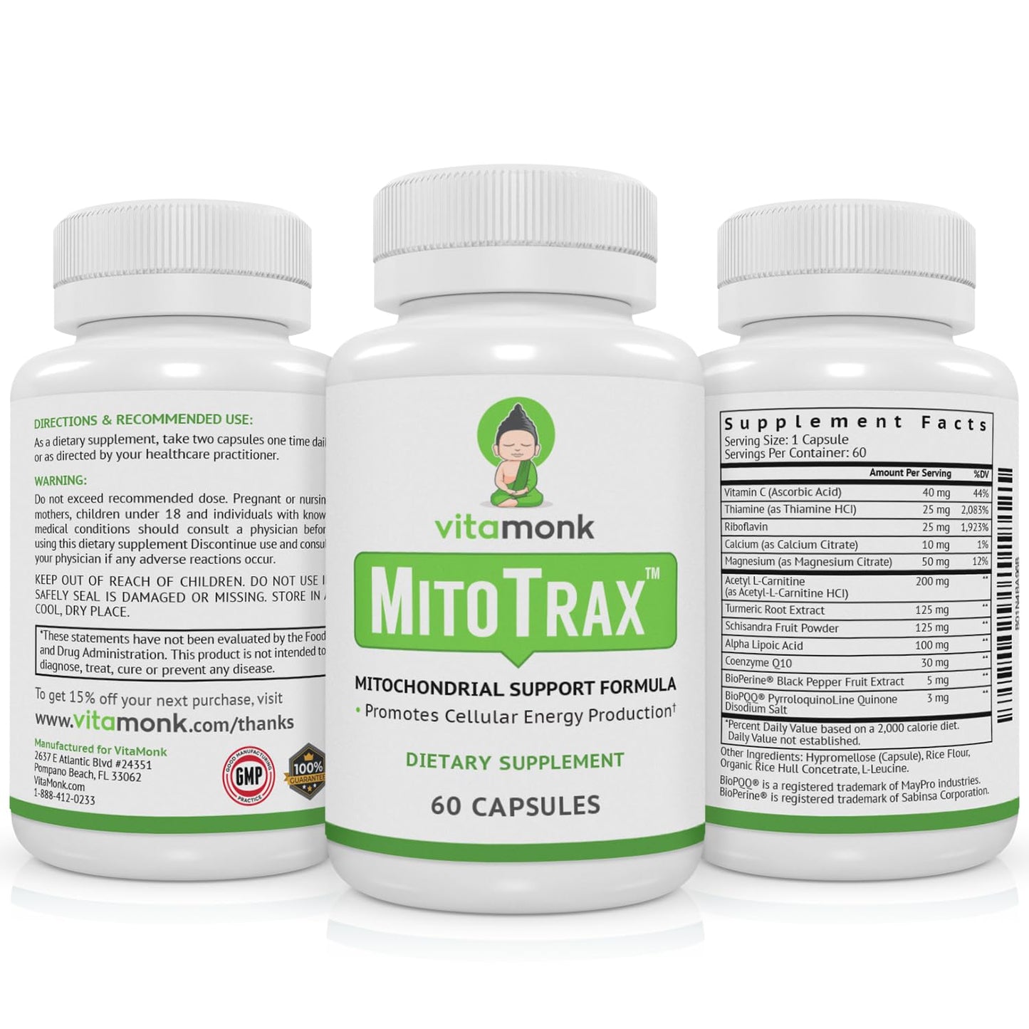 VitaMonk MitoTrax Mitochondrial Supplements - 60 Capsules | Advanced PPQ Formula