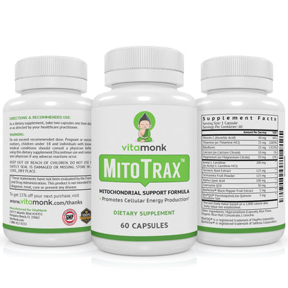 VitaMonk MitoTrax Mitochondrial Supplements - 60 Capsules | Advanced PPQ Formula