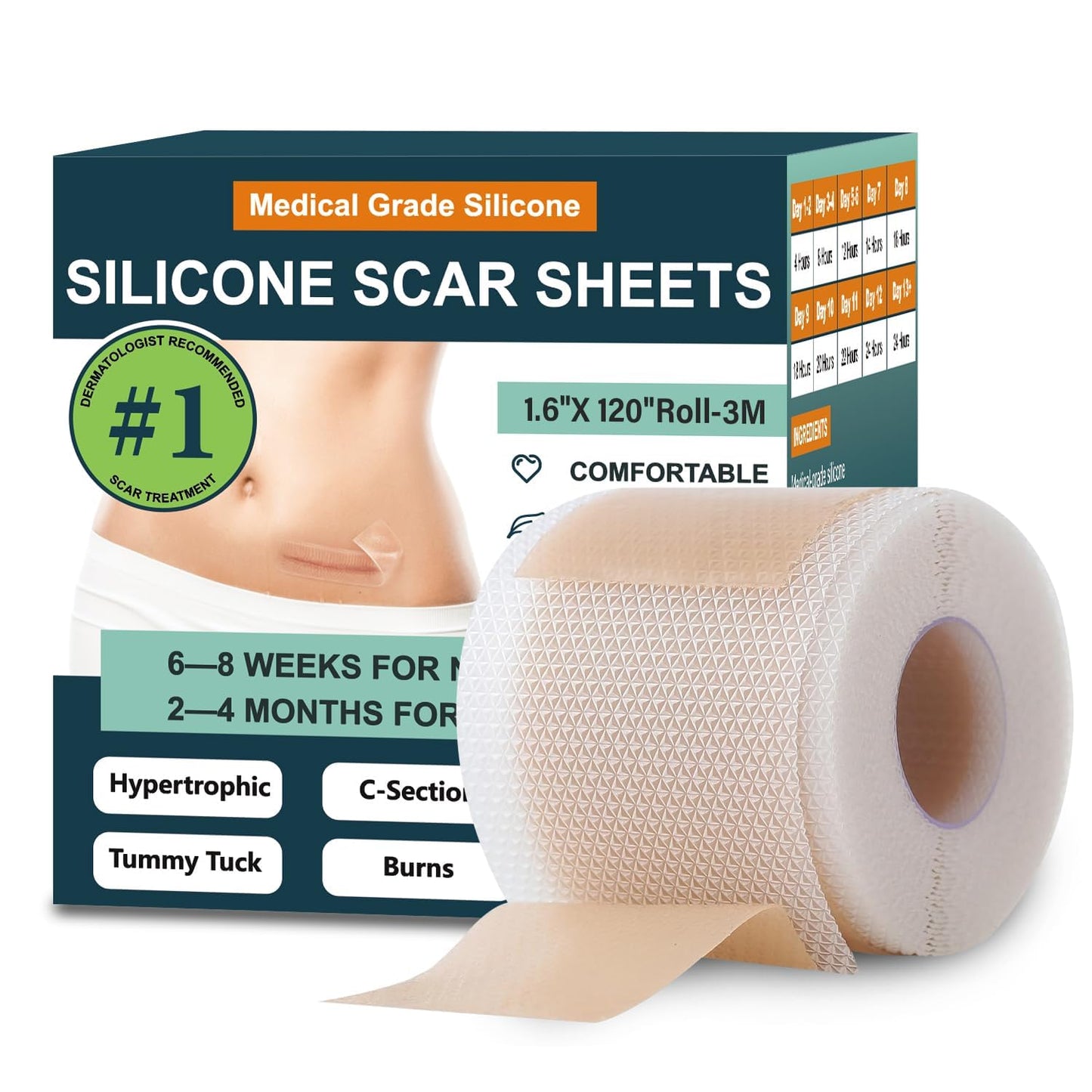 Mitreal Silicone Scar Sheets Roll – 1.6" x 120" Medical-Grade Scar Tape for Surgical Scars (3M Roll)