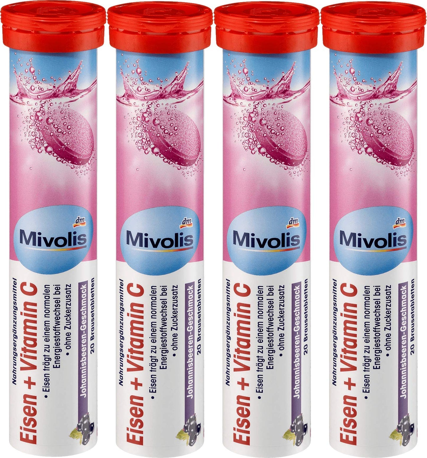 Mivolis Iron + Vitamin C Effervescent Tablets - 4 Packs x 20 Tablets | Germany