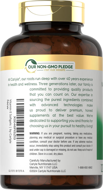 Carlyle Vitamin E 1000 IU Softgels – Mixed Tocopherols – 120 Pills | Non-GMO & Gluten Free