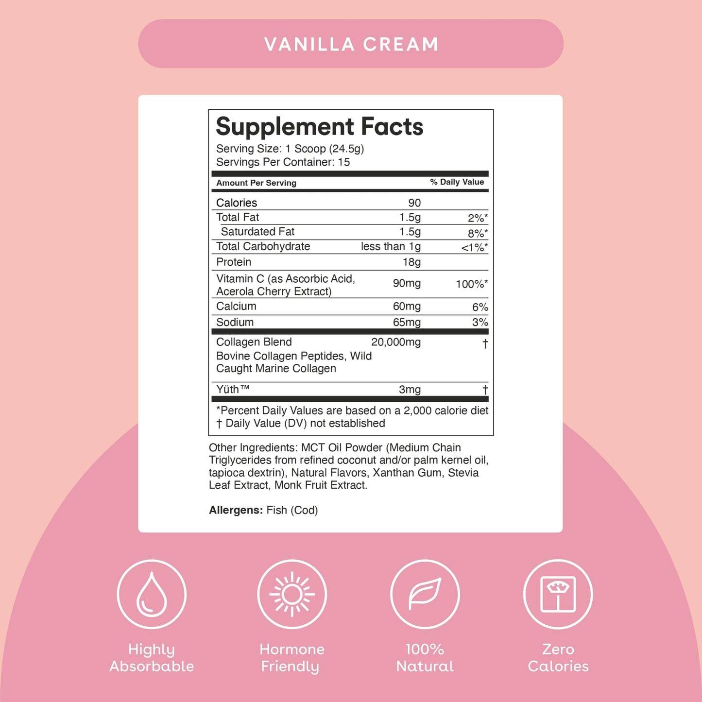 Mixhers Collagen Powder - Vanilla Cream, 30-Day Beauty Support