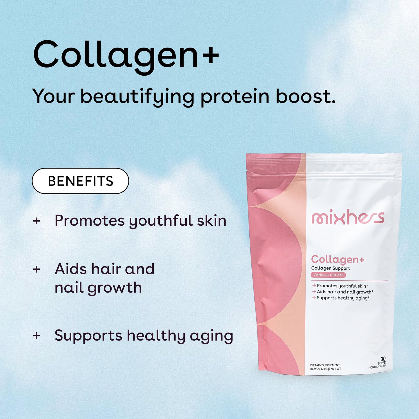 Mixhers Collagen Powder - Vanilla Cream, 30-Day Beauty Support