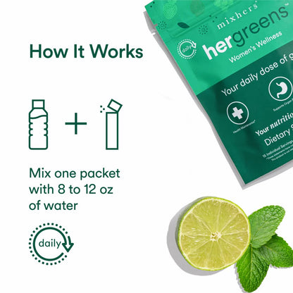 MIXHERS Hergreens Greens & Veggie Powder for Women - Pink Grapefruit - 15 Packets
