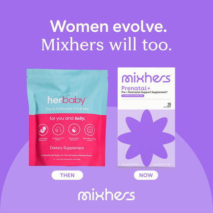 MIXHERS Prenatal+ Prenatal & Postnatal Support Drink Mix – Summer Watermelon Flavor – 15 Stick Packets
