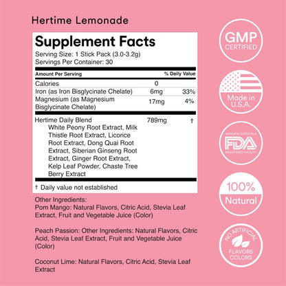 Mixhers Hertime PMS – Sugar-Free Hormonal Health for Women | 15 Strawberry Lemonade Packets