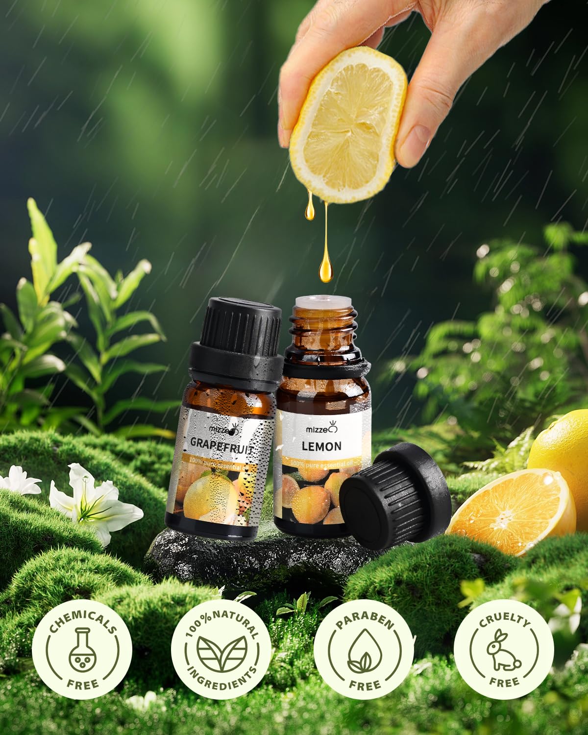MIZZEO Fruity Essential Oil Set – 3x10ml Pure & Natural Diffuser Oils (Sweet Orange, Lemon, Grapefruit)