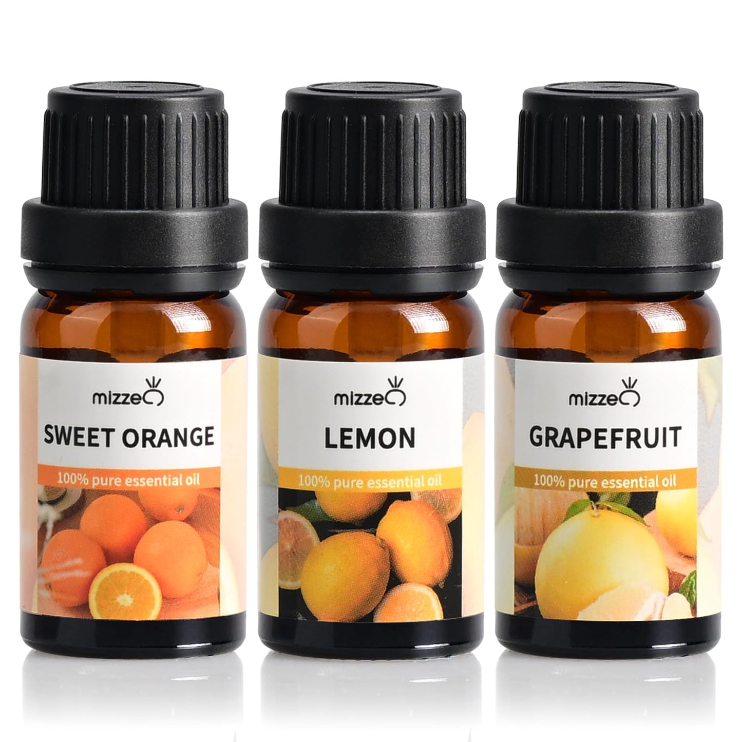 MIZZEO Fruity Essential Oil Set – 3x10ml Pure & Natural Diffuser Oils (Sweet Orange, Lemon, Grapefruit)