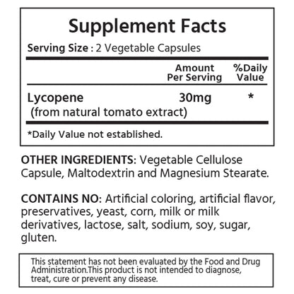 ML Naturals Natural Lycopene 30 mg - 240 Vegetable Capsules | Antioxidant, Immune Support, Cardiovascular & Prostate Health