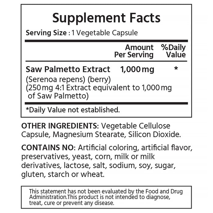 ML Naturals Saw Palmetto 1000 mg 180 Veg Caps – Prostate, Urinary Health & Hair Growth (Pack of 2)
