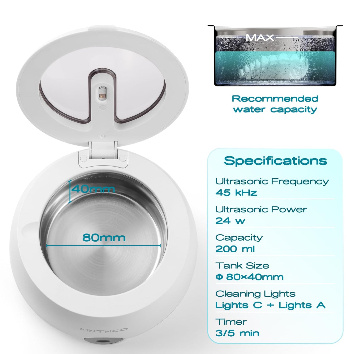 MNTNCO Ultrasonic Retainer Cleaner - White Cleaning Machine for Dentures