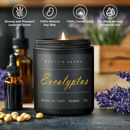 MOASITN Eucalyptus Natural Soy Candle – Mint, Eucalyptus & Basil Heavenly Scented Candle for Home Aromatherapy | Handmade, Long-Lasting, Clean Burn | Gift for Women & Men | 7oz