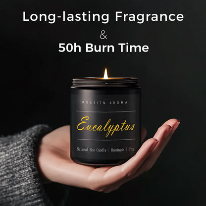 MOASITN Eucalyptus Natural Soy Candle – Mint, Eucalyptus & Basil Heavenly Scented Candle for Home Aromatherapy | Handmade, Long-Lasting, Clean Burn | Gift for Women & Men | 7oz