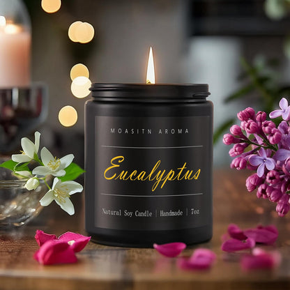 MOASITN Eucalyptus Natural Soy Candle – Mint, Eucalyptus & Basil Heavenly Scented Candle for Home Aromatherapy | Handmade, Long-Lasting, Clean Burn | Gift for Women & Men | 7oz