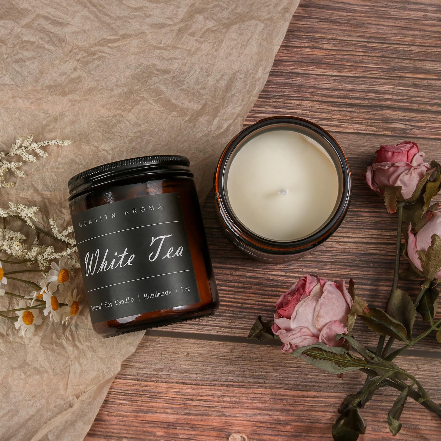MOASITN White Tea Scented Candle – Natural Soy Aromatherapy, 7oz