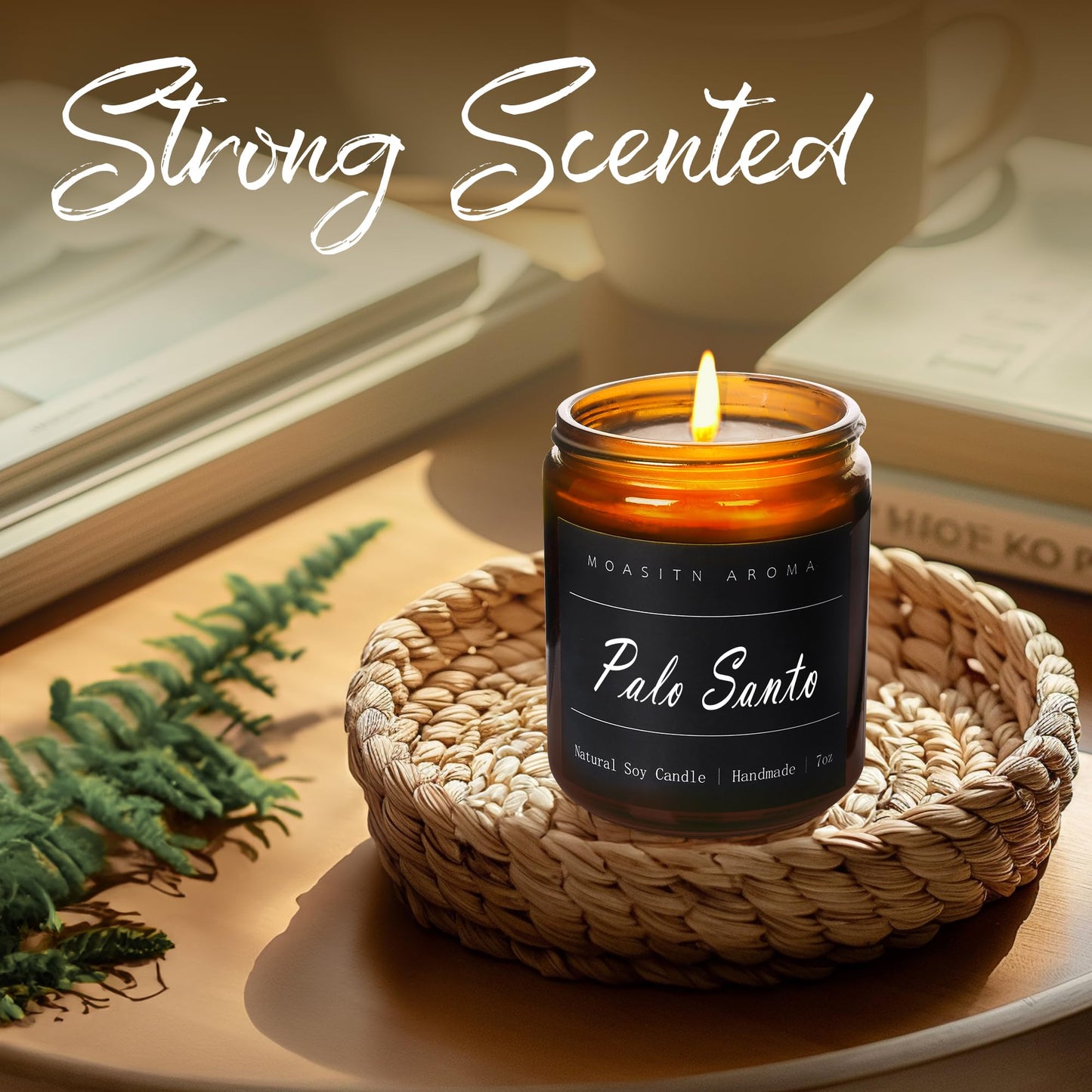 MOASITN Palo Santo Scented Candle – Organic Soy, Handmade 7oz Jar Gift