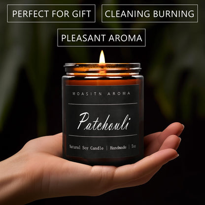 MOASITN Patchouli Scented Candle – Natural Soy, Handmade 7oz Jar | Aromatherapy Gift for Women & Men