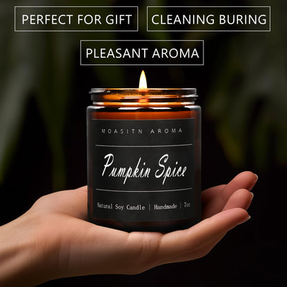MOASITN Pumpkin Spice Soy Candle - 7oz Jar | Handmade Long-Lasting Aromatherapy for Home, Halloween & Birthday Gifts