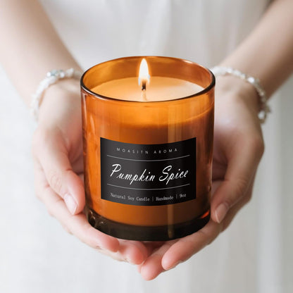 MOASITN Pumpkin Spice Soy Candle 9oz – Handmade Large Luxurious Aromatherapy Jar