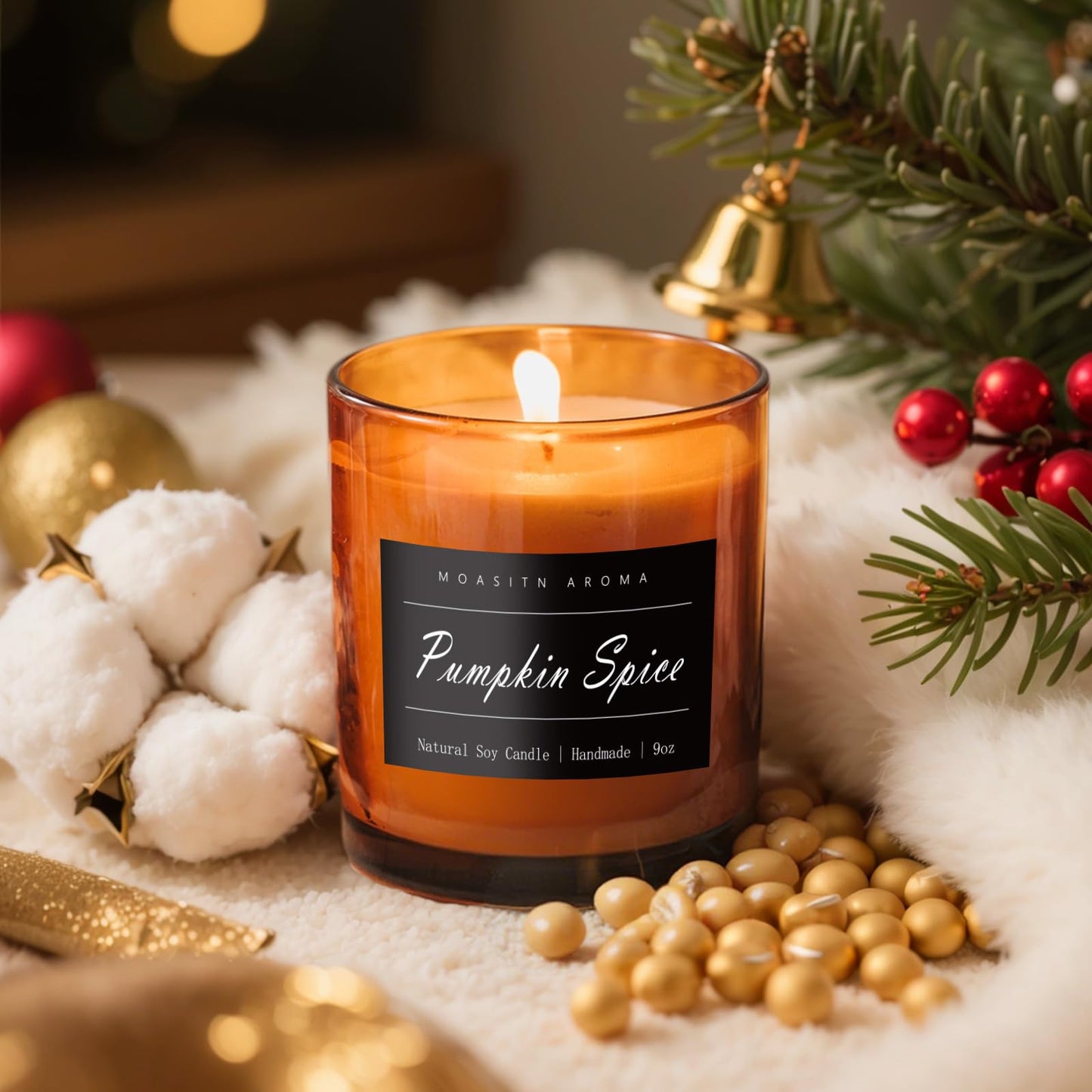 MOASITN Pumpkin Spice Soy Candle 9oz – Handmade Large Luxurious Aromatherapy Jar