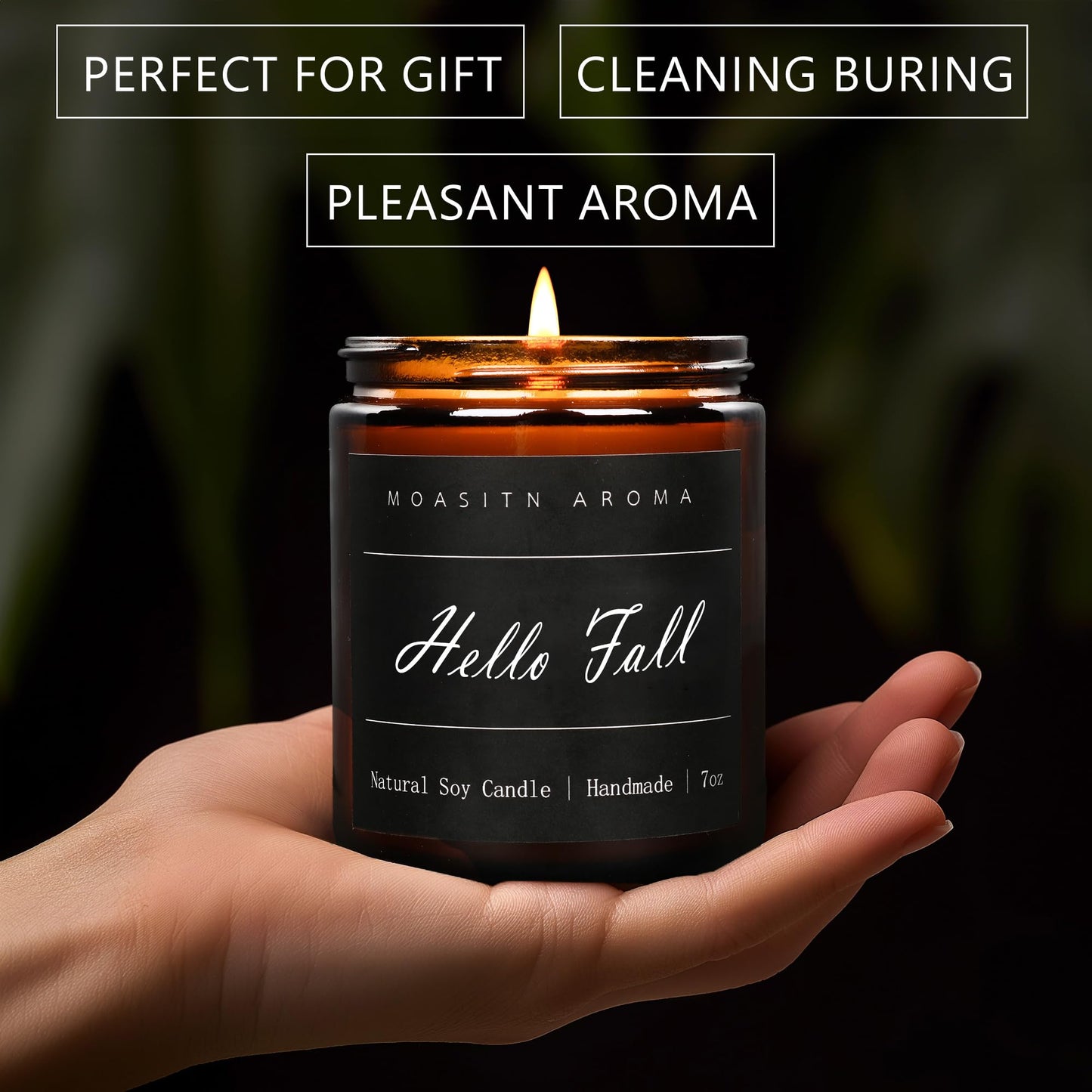 MOASITN Hello Fall Scented Candle – Natural Soy, Handmade 7oz Jar | Aromatherapy Gift for Women & Men