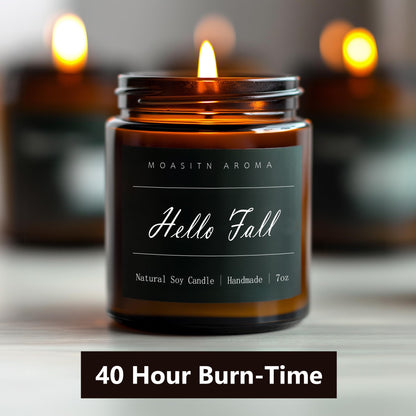 MOASITN Hello Fall Scented Candle – Natural Soy, Handmade 7oz Jar | Aromatherapy Gift for Women & Men