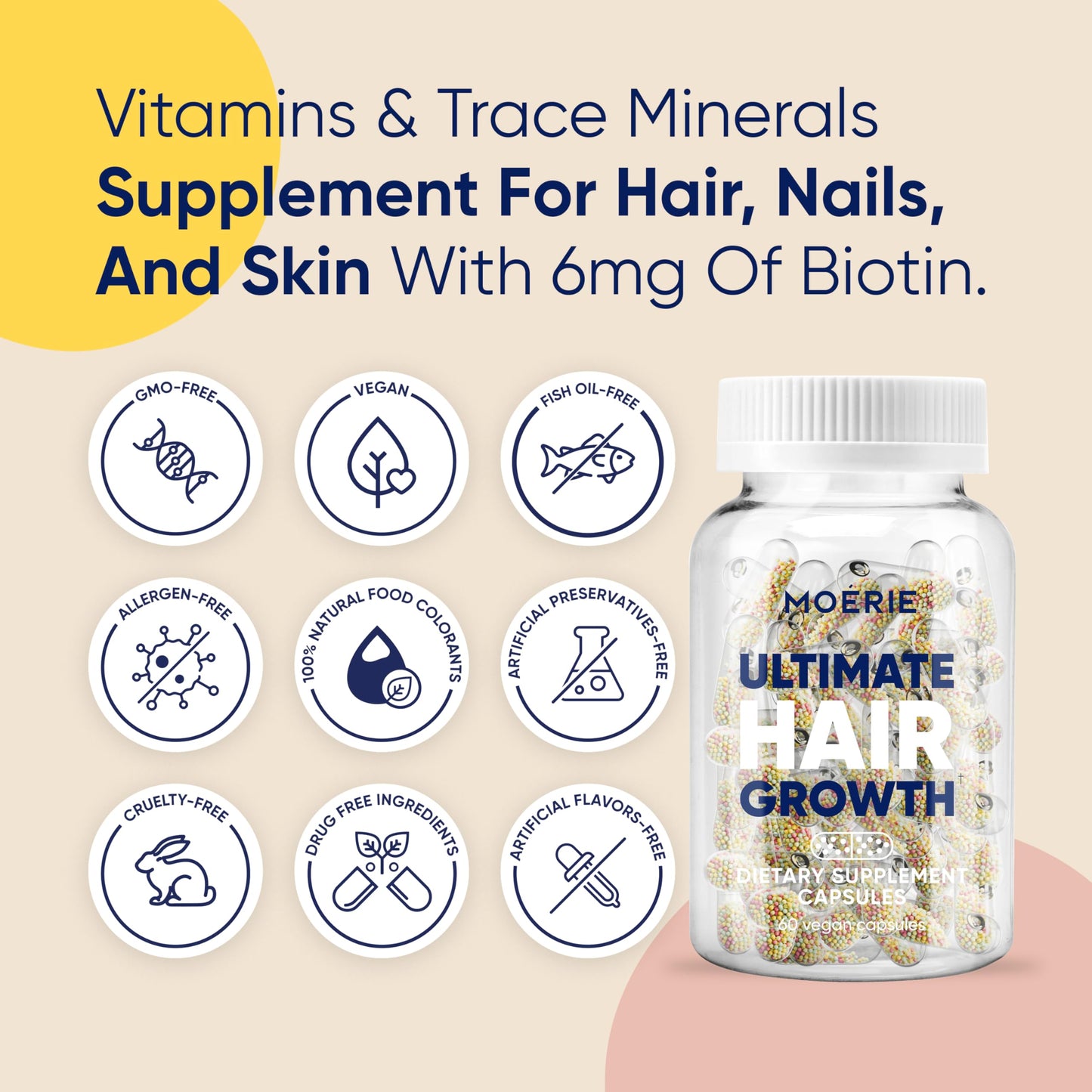 Moerie Hair Growth Supplement for Women & Men | Biotin, Q10 & Minerals
