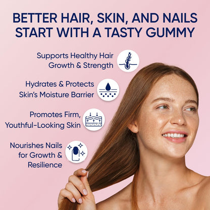 Moerie Hair Skin Nails Gummies for Women & Men | Biotin Hair Growth Supplement - 60 Gummies