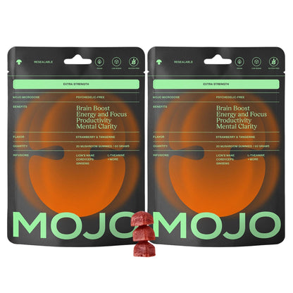 Mojo Focus Gummies with Lion's Mane, Panax Ginseng, Ginger & Cordyceps – Energy & Focus Supplement (Vegan) | 20 Count Pack of 2