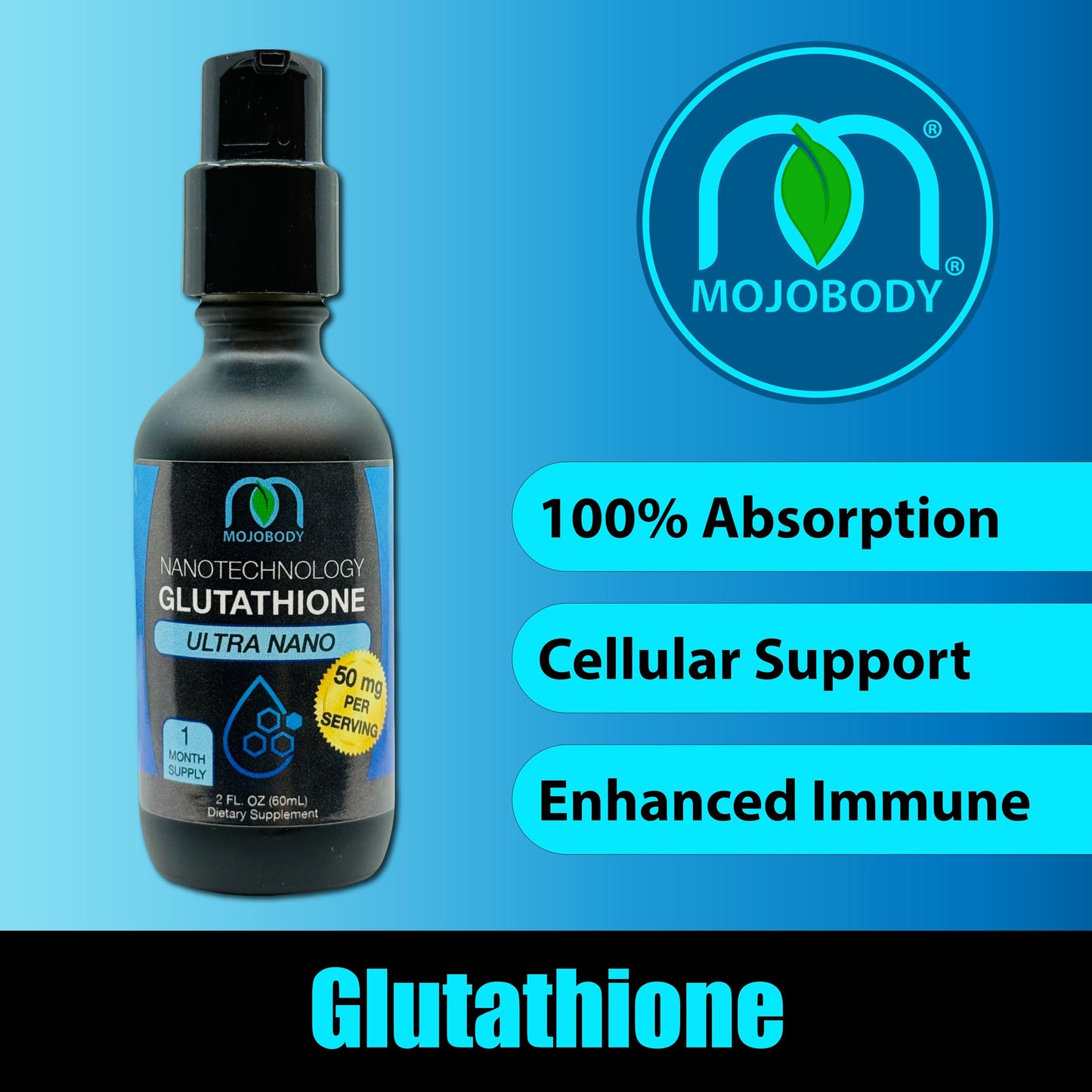 MOJObody Nano Glutathione 2oz Pump – 100% Absorption Master Antioxidant