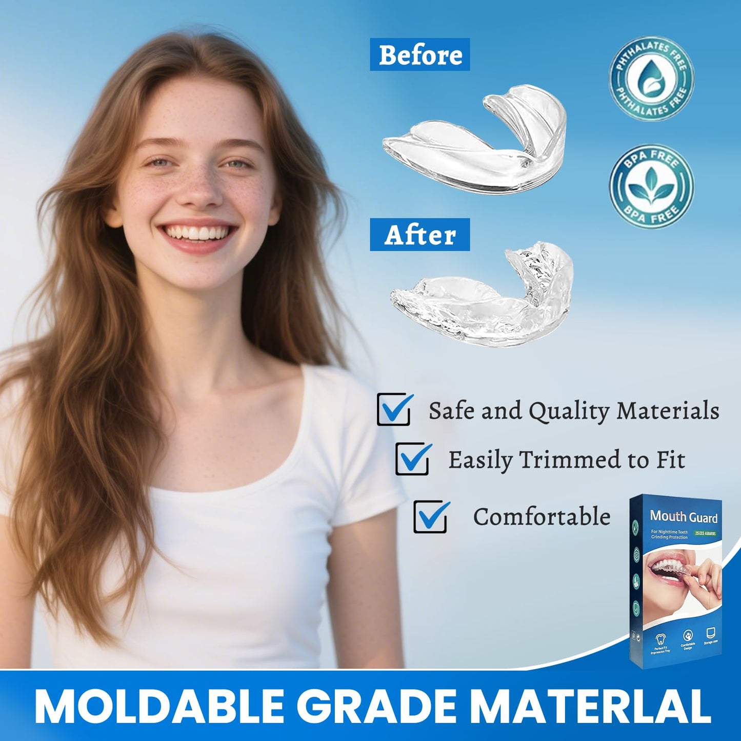 Night Guard for Teeth Grinding – BPA-Free Mouth Guard (4 Pack, 2 Sizes)