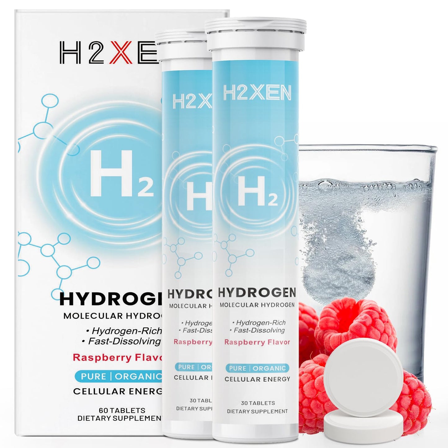 Hydrogen Water Tablets Raspberry – 8 PPM, 60 Count | With Magnesium