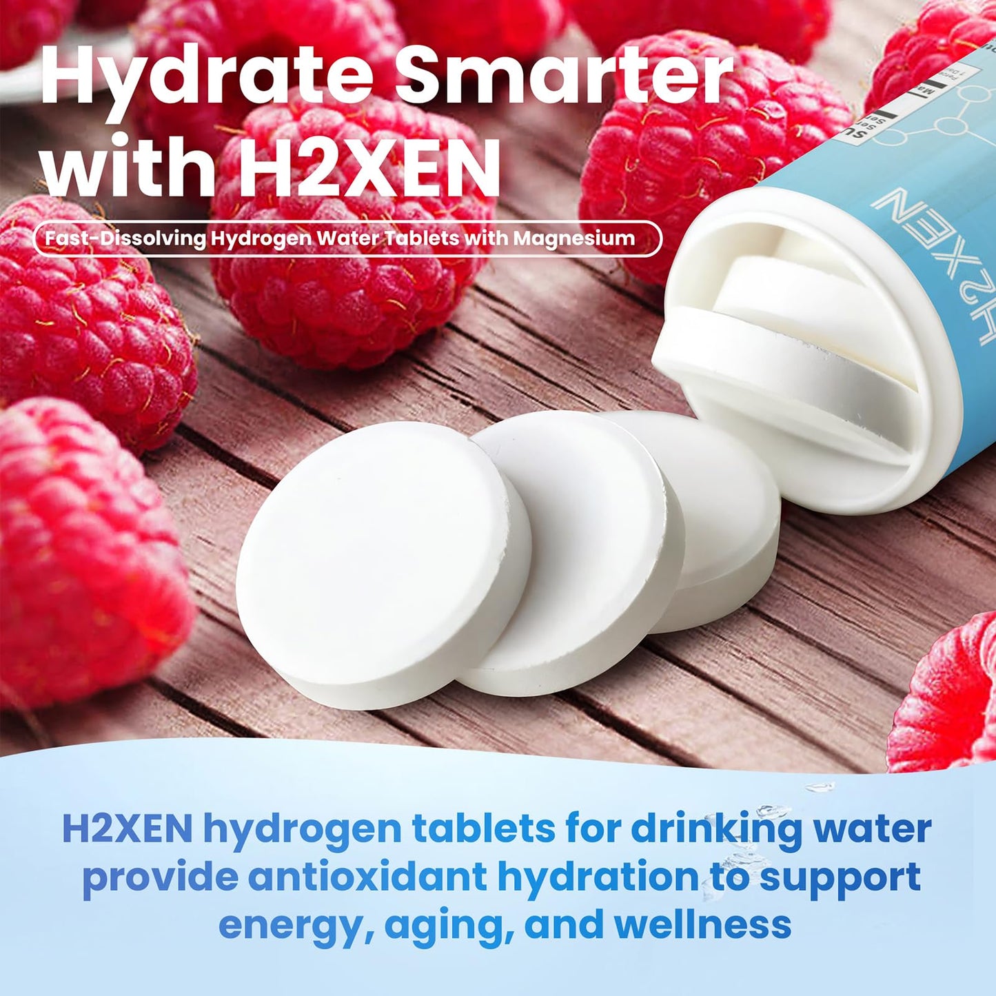 Hydrogen Water Tablets Raspberry – 8 PPM, 60 Count | With Magnesium