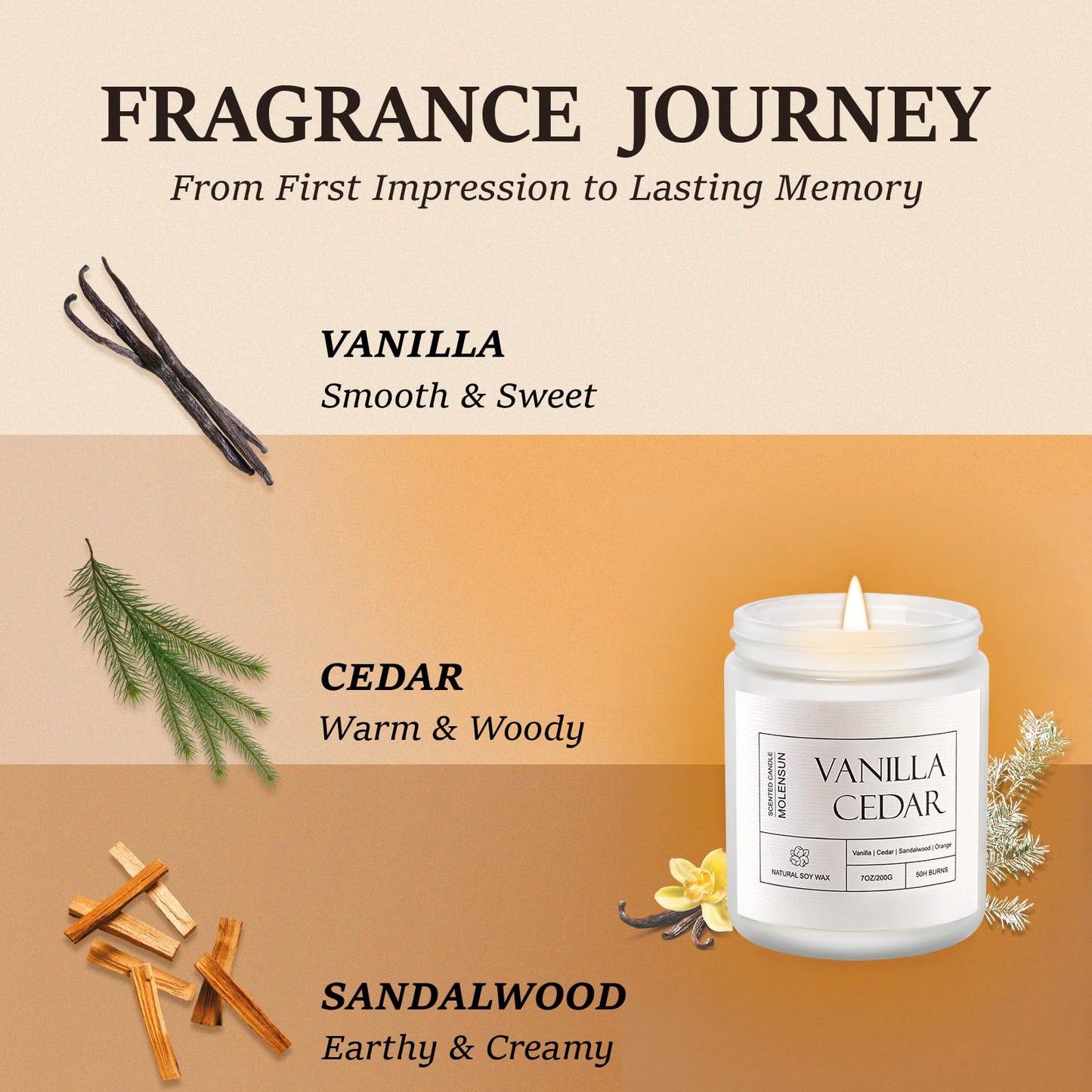 Molensun Vanilla Cedar Candle | 7 oz Soy Candle – Cozy Winter Gift