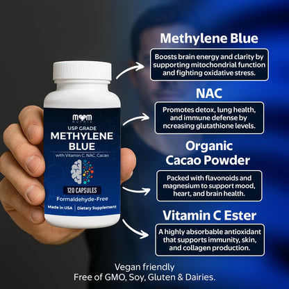 MOM NUTRIX Methylene Blue Capsules — Formaldehyde-Free, Made in USA, 120 Capsules