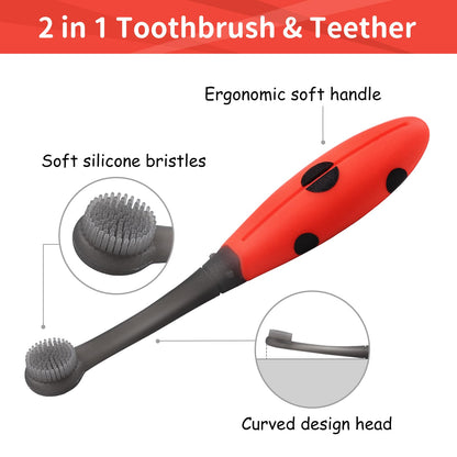 Mombella Ladybug Baby Toothbrush (6-12 Months & Up) – Extra Soft Silicone Infant Toothbrush