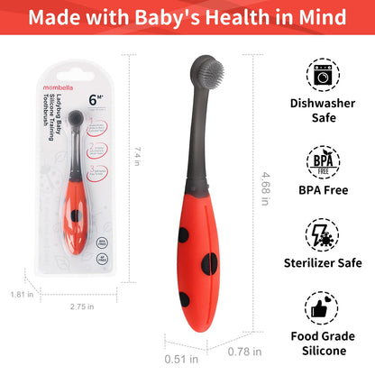Mombella Ladybug Baby Toothbrush (6-12 Months & Up) – Extra Soft Silicone Infant Toothbrush