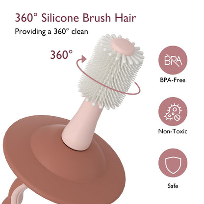 Momcozy Baby Toothbrush – 360° Infant Toothbrush with Suction Base (Pink)