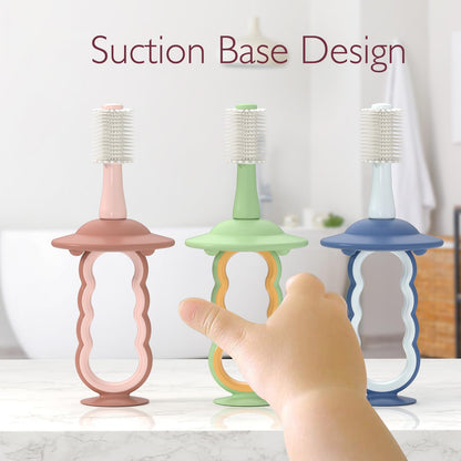 Momcozy Baby Toothbrush – 360° Infant Toothbrush with Suction Base (Pink)