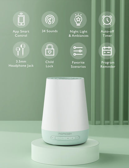 Momcozy Baby Sound Machine with Night Light — 34 Soothing Sounds & App Control (Green)