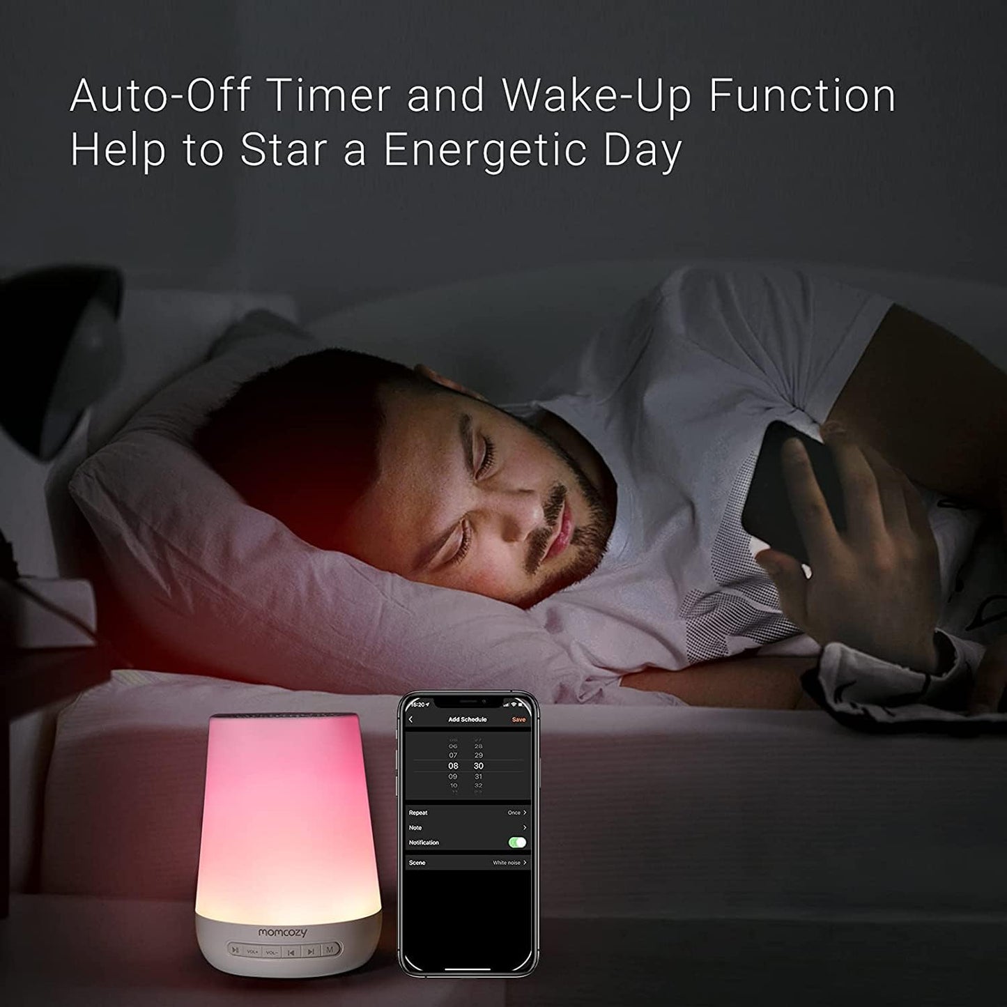 Momcozy Baby Sound Machine with Night Light | 34 Sounds, App Remote, Sleep Trainer (Blue)