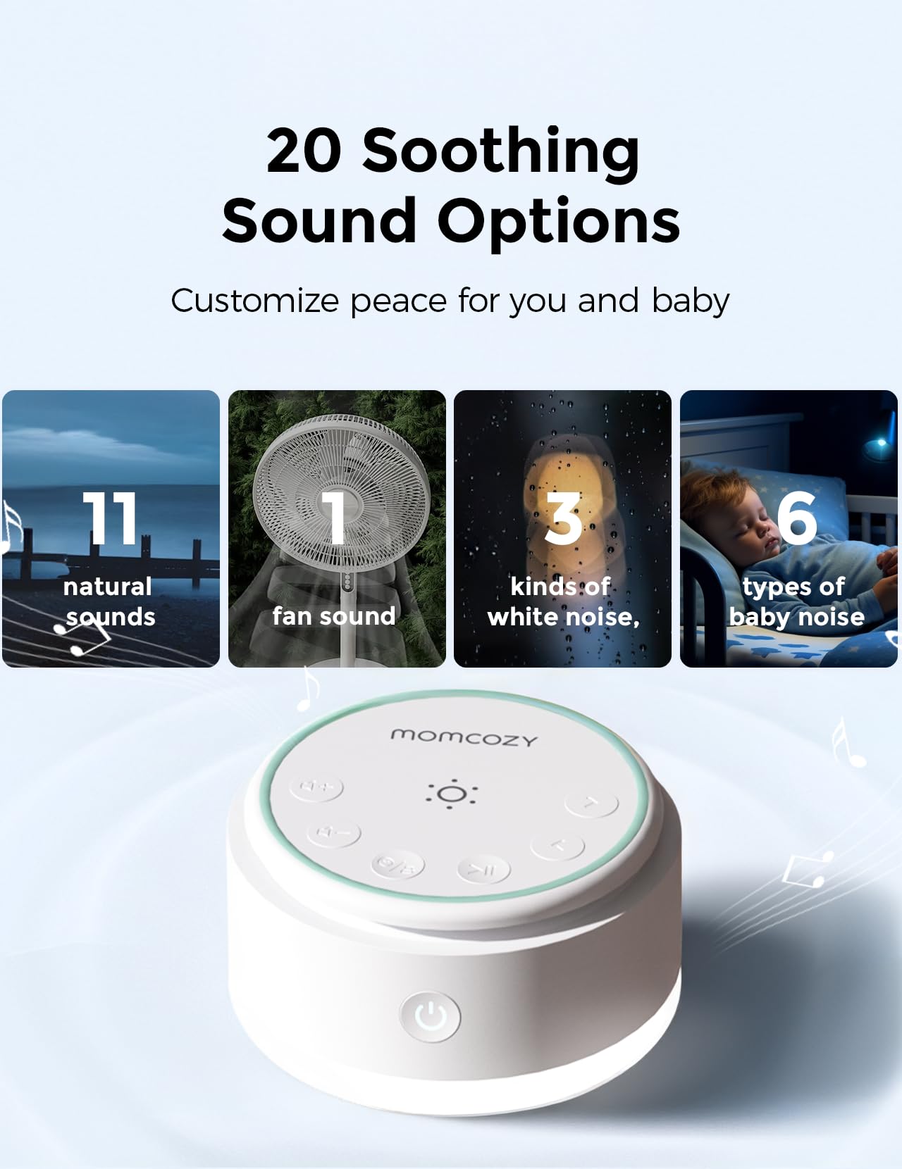 Momcozy Sound Machine for Baby | Portable White Noise with Night Light & 20 Sleep Sounds