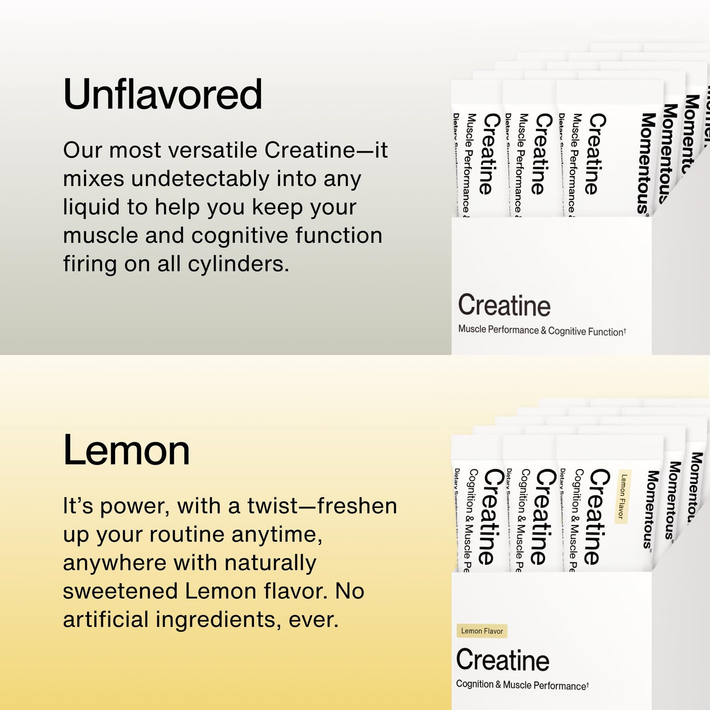 Momentous Lemon Creatine Monohydrate Powder | Creapure Creatine | NSF Certified for Sport | 6.49 g/Serving | 15 Servings