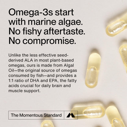 Momentous Vegan Omega-3 - Plant-Based EPA & DHA from Algae Oil | 1,000 mg per Serving | NSF Certified for Sport | 30 Servings