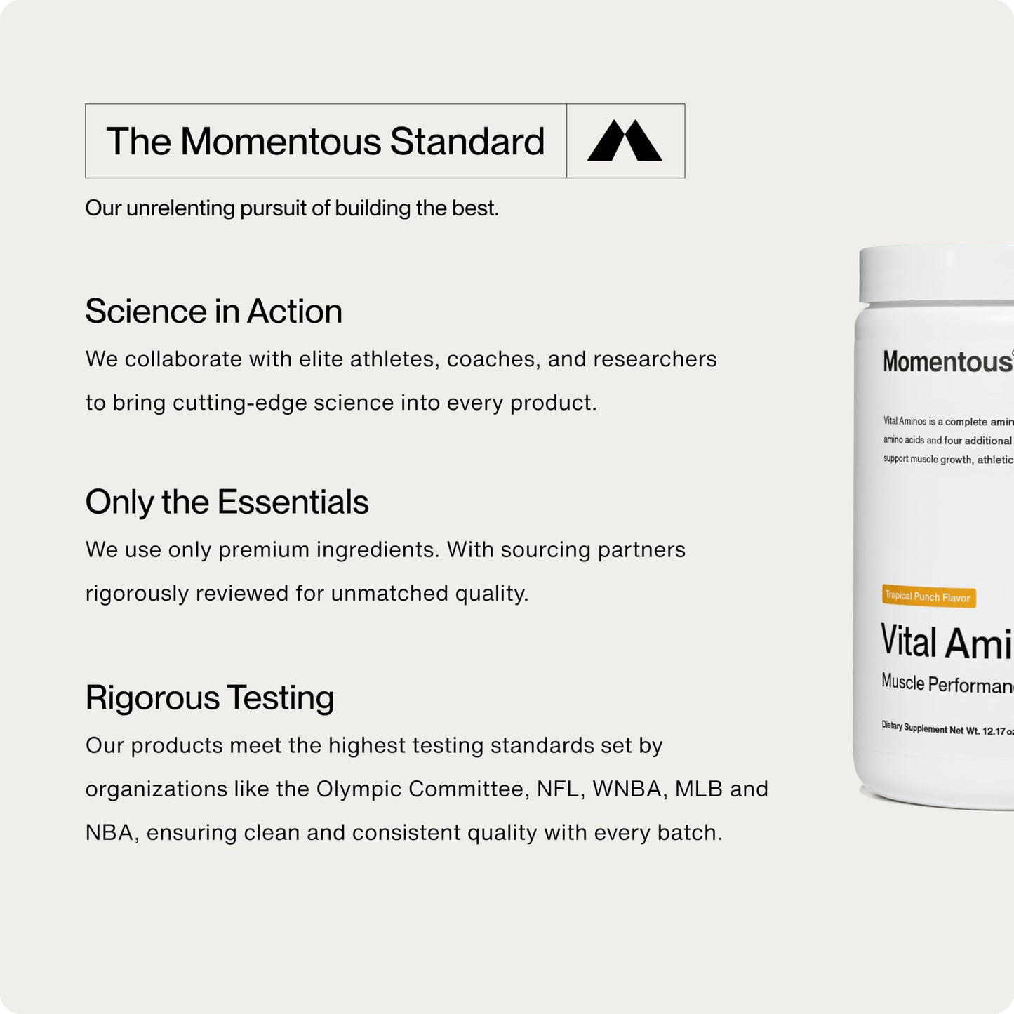 Momentous Vital Aminos Powder – 13 Amino Acids (EAAs + extras) | BCAA & EAA | Tropical Punch | NSF Certified for Sport | GMO & Gluten-Free | 30 Servings
