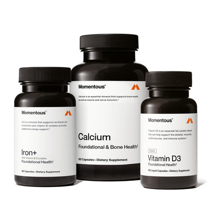 Momentous The Women's Three Bundle - Iron+, Calcium & Vitamin D3 (2,000 IU) | NSF Certified for Sport | Gluten-Free | 60 Servings